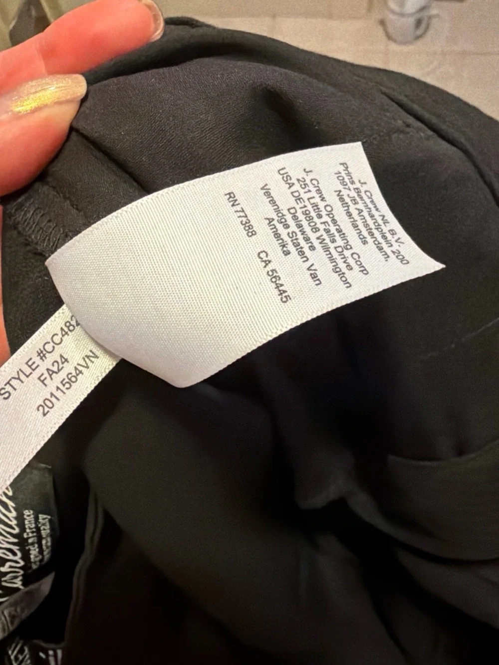 J. Crew Black Tailored Straight-Leg Trousers